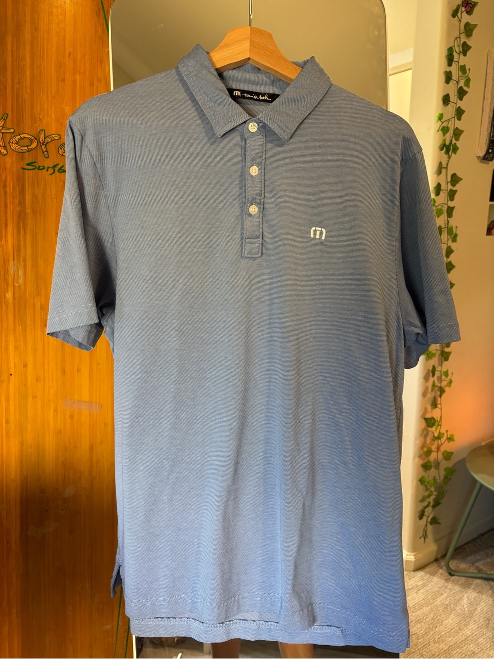 Travis Mathew Heather Blue Men's Polo Large